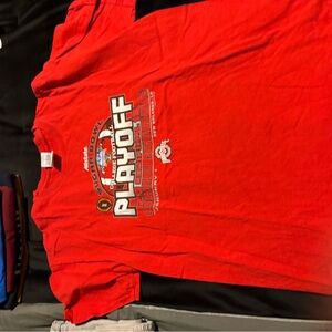 Vibrant Red Short Sleeve Tee with Graphic Design